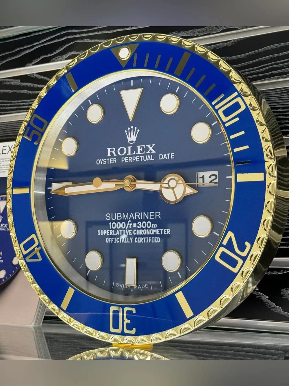 SUBMARINER Bluesy Wall Clock | Yellow Gold Bezel Insert & Blue Dial